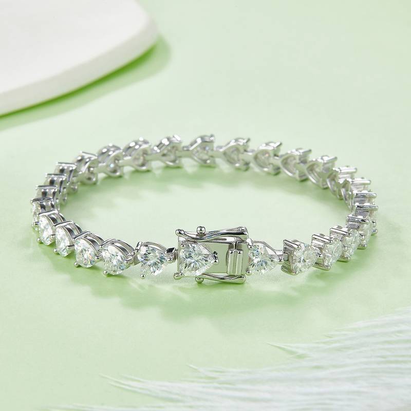 心形拼石Tennis ChainS925银镀白金BraceletMoissanite0.5ct/粒DVVS
